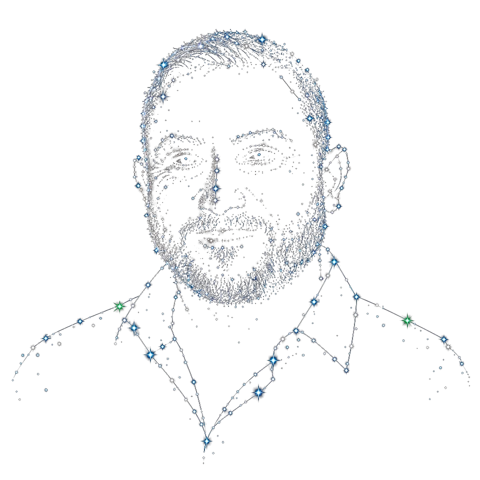 Le visage de Yavuz Kutuk dessiné en constellation : Yavinci, son double numérique